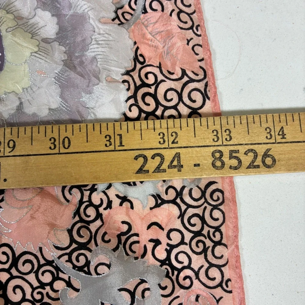 Vtg Oscar de la Renta Scarf Peach Purple Japanese Silk Floral Designer Cottage